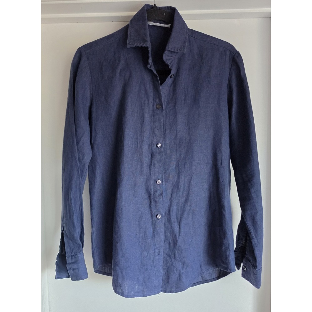 Siana Collection Womens XS Dark Blue Collared Long Sleeve Shirt Button-Up Top